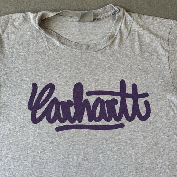 Vintage Carhartt Mens T-shirt Streetwear Center Spell Out Purple Gray Large Y2K - Picture 2 of 12